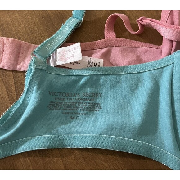 Victoria Secrets Angels Bra 34C Underwire Padded Push Up‎ Pink Blue LOT 2 34 C - Picture 4 of 4